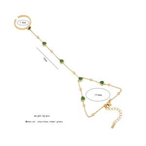 Detailed size specifications for gold emerald heart ring bracelet in stainless steel