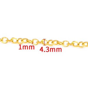 Detailed close-up of 4.3mm gold-plated stainless steel cable chain with 1mm thickness