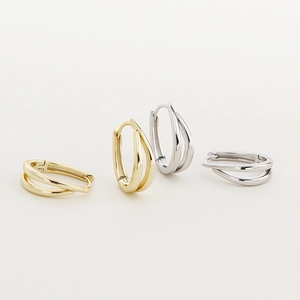 Minimalist S925 sterling silver U-shaped double-line hoop earrings in gold and silver
