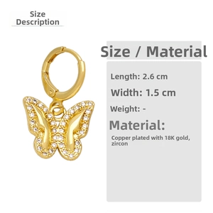Tabella delle taglie degli orecchini a farfalla placcati oro 18K con zirconi bianchi