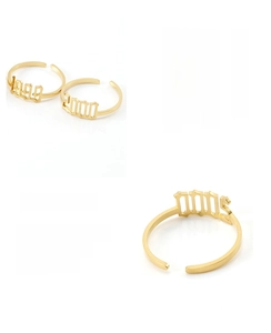 Detail of 18K gold plated stainless steel rings featuring hollowed-out year digits