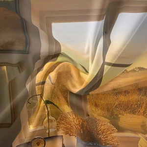 Detailed close-up of bohemian wall tapestry showing fine texture and autumn landscape print