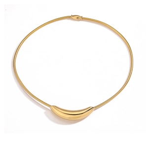 Minimalist gold titanium steel necklace with solid arc pendant and snake chain