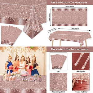 Rose Gold Sequin Pattern Disposable Tablecloth Party Tableware Set Paper Plates Napkins Cups Plastic Cutlery For Wedding Birthday Banquet Decor