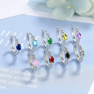 Huggie Hoop Earrings Alloy Cubic Zirconia Oval Colorful Main Stone Pave White Zircon Sparkly Korean Fashion Women Girls