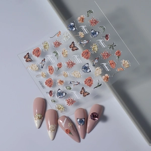 3D-geprägte Blumen-Nagelaufkleber mit Emaille-Blumen und Schmetterlingsmotiven