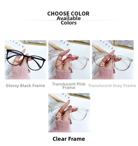Détails de lunettes anti-lumière bleue à monture large en noir, rose, gris et transparent