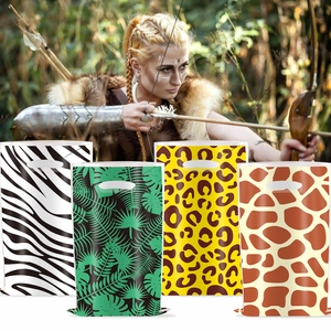 Animal print party gift bags featuring zebra, leopard, and giraffe patterns for events