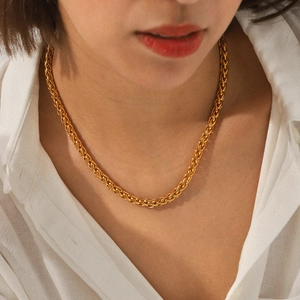 18K Gold Plated Stainless Steel Wheat Chain Necklace Minimalist Spiga Braid Clavicle Neck Chain Jewelry For Women