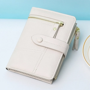 Dames korte driedelige portemonnee chic effen minimalistische portemonnee met rits.