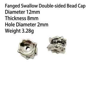 Detailed view of silver lotus bead caps with 12mm diameter and 8mm thickness specs