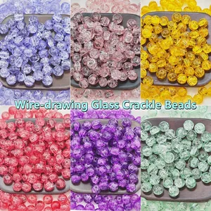 Handcrafted brushed crackle glass beads in multi-color set for DIY jewelry making