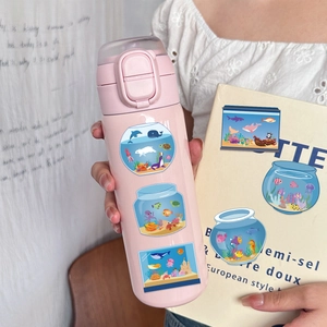 Pegatinas marinas de dibujos animados en botella de agua rosa y libro para decorar DIY