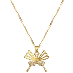 Elegant gold butterfly necklace for women with hollow design and sparkling zircon stones