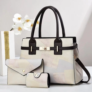 Three-piece set of elegant geometric pattern PU leather tote, clutch and card holder