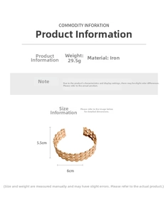 Detailed dimensions of rose gold hollow oval bangle with iron material and 29.5g weight