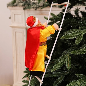 Detailed view of Three Kings climbing figurine in yellow outfit on a rope ladder decor
