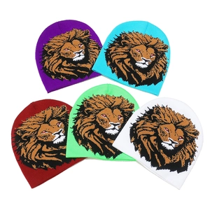 Lion Head Jacquard Knit Beanie Acrylic Warm Winter Hat Unisex Hip Hop Streetwear Street Style Skull Cap