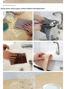 Detail showing 100% cotton waffle dishcloth cleaning faucets and tables in multiple scenes