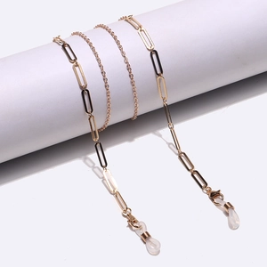Catena Occhiali Moda Metallo Cinturino Antiscivolo Maglia Geometrica Rettangolare Cordino Con Passanti Silicone Oro