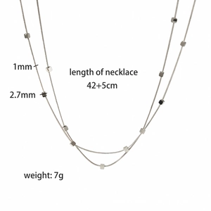Minimalist double layered silver square bead necklace in 18k gold plated stainless steel