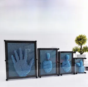 Four different sizes of creative 3D needle art hand mold toys with blue plastic pins