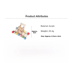 Detailed view of acrylic hair claw with colorful round beads and product dimensions