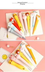 Detail of cute squishy cartoon animal pens with soft sponge texture in pastel colors