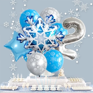 Kit palloncini fiocchi di neve blu con numero 2 per decorazioni compleanno