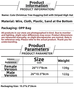 Detailed dimensions and material specs for striped hat Christmas gnome dolls