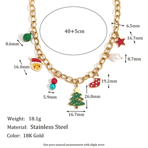 18K gold stainless steel Christmas necklace with charms and detailed size specifications