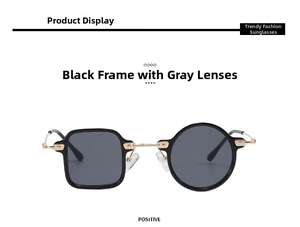 Front view of punk style sunglasses with unique asymmetric square and round lenses