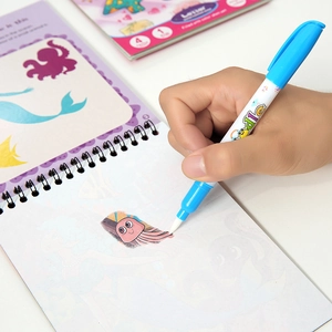 Reusable magic water coloring book for kids with pen showing colorful patterns appearing