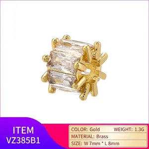 18K gold plated brass cylinder charm with baguette diamonds for DIY jewelry making