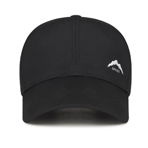 Lightweight breathable black sports baseball cap with silver mountain logo and SPORT text
