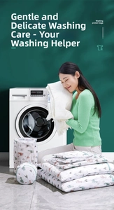 Close-up of durable polyester laundry bag set featuring colorful cartoon animal patterns