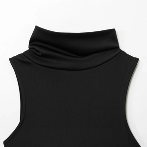 Robe sans manches à col montant noir avec texture en maille et coupe ajustée élégante