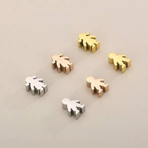 Polished stainless steel boy and girl charms in gold, silver, and rose gold finishes