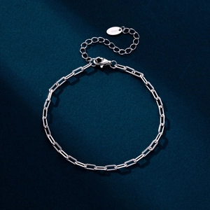Polished S925 sterling silver paperclip chain bracelet with lobster clasp and tag