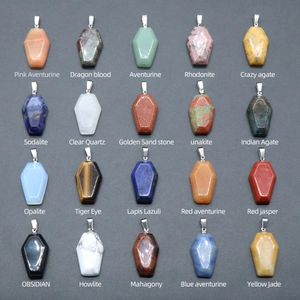 Collection of twenty natural crystal coffin pendants in various colorful gemstones