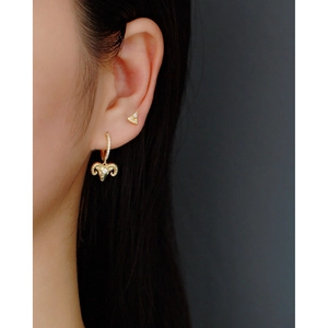 Minimalist S925 silver gold sheep head and triangle stud earrings with zircons