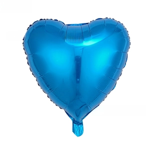 Detail shot of an 18-inch blue heart-shaped foil balloon with metallic reflective finish