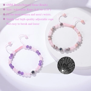 Bracelets de couple en pierre naturelle ajustable avec perle de projection 100 langues