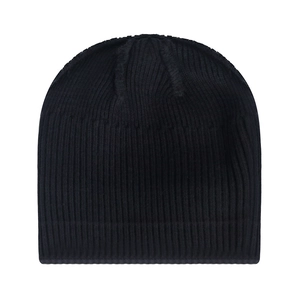 Classic black vertical ribbed knit beanie for men, winter thermal headwear for skiing
