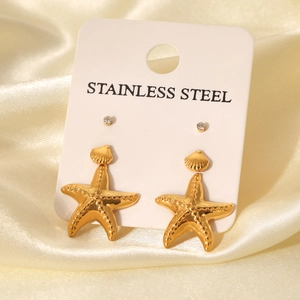 Boucles d'Oreilles Étoile de Mer Coquillage Strass en Acier Inoxydable Plaqué Or 18K Bijoux Minimalistes Style Plage d'Été pour Femmes Accessoire de Mode