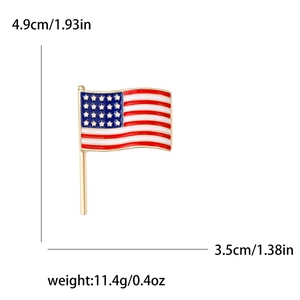 Creative American flag enamel brooch pin in red white and blue with size measurements