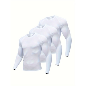 Three-pack white long sleeve compression t-shirts for men running and fitness training