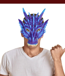 Detailed view of blue-purple gradient dragon mask featuring realistic scales and horns