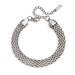 French vintage stainless steel woven mesh chain bracelet with lobster clasp in silver tone