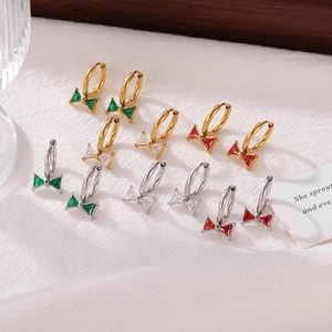 Bowknot Zircon Titanium Steel Hoop Earrings Fashion Versatile Elegant Commuting Style Jewelry For Elegant Women